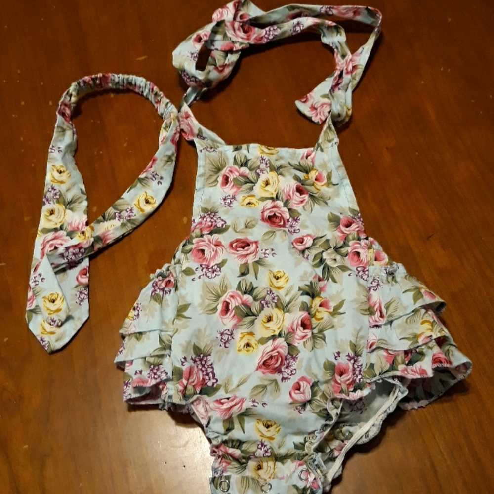 Baby girl floral romper with matching headwrap